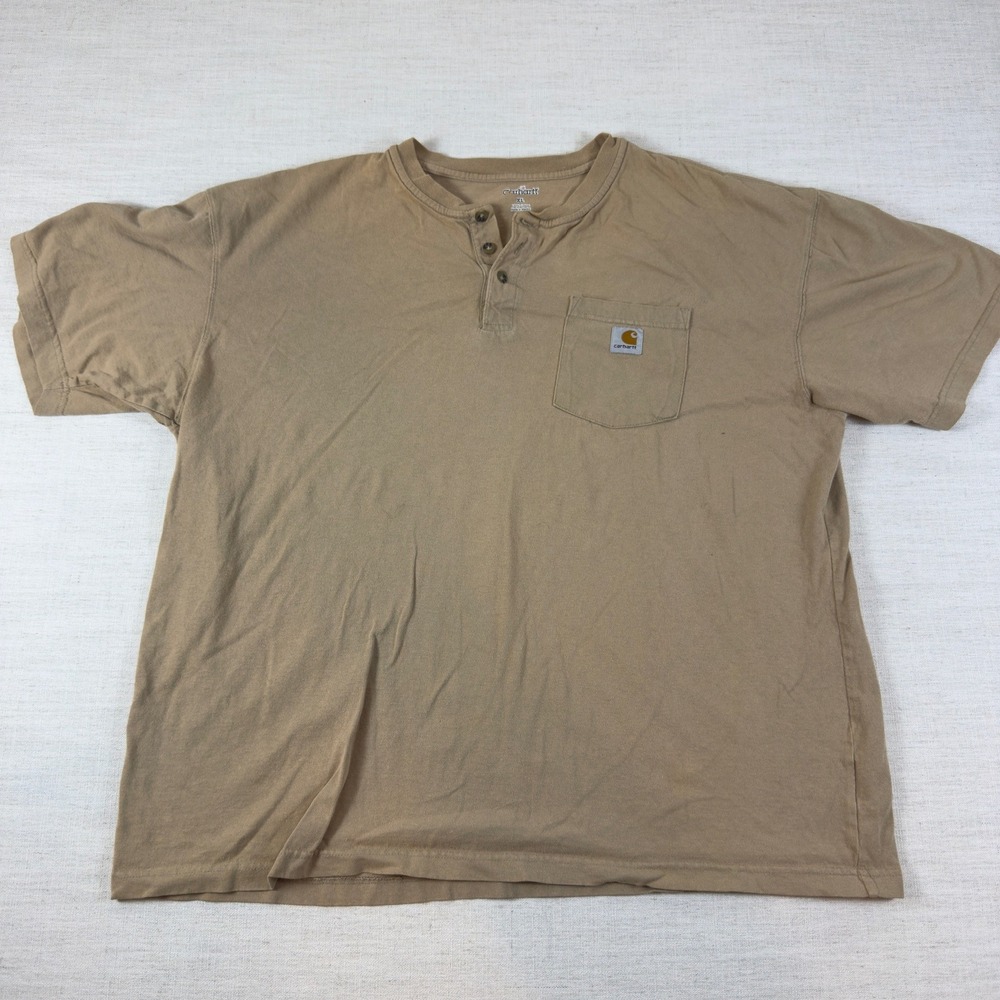 Carhartt Mens XL Tan Brown Cotton Short Sleeve Henley Pocket T-Shirt 1648